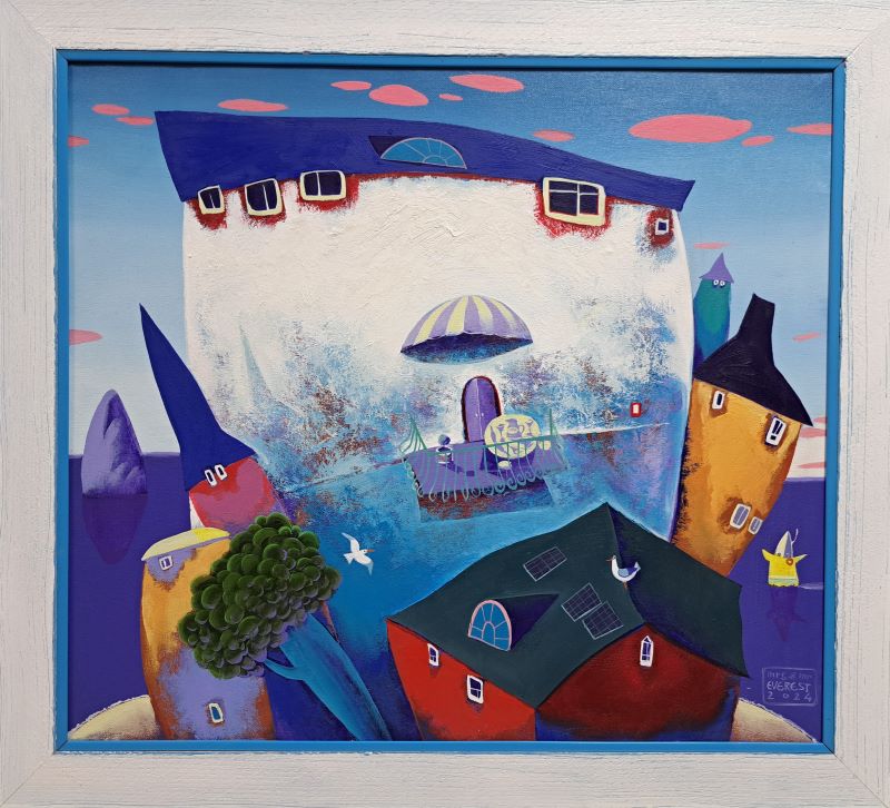 Dva galeba, ulje na platnu, slikari Mrs. and Mr. Everest, sa 62×68 cm, bez 52×58 cm, sertifikat, 42480 dinara