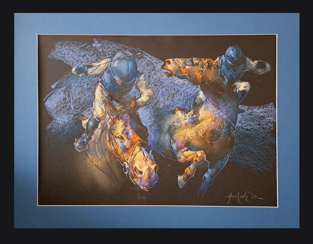 Jahači, Braca Đurković, pastel, sa 54×74 cm, bez 50×70 cm, 2024., sertifikat, 47200 dinara