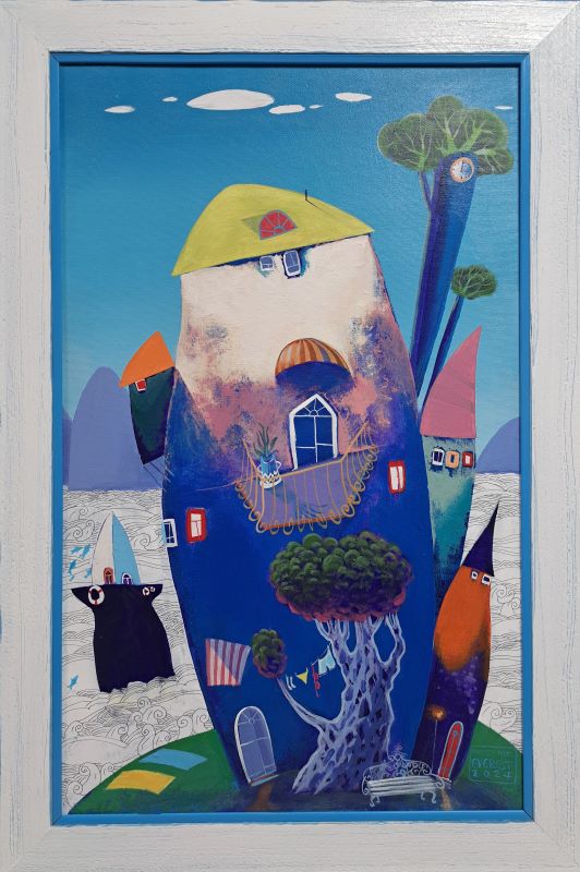 Ostrvo sreće I, ulje na platnu, slikari Mrs. and Mr. Everest, sa 76×51 cm, bez 65×40 cm, sertifikat, 38940 dinara