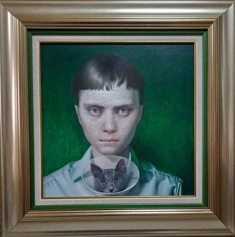 Peti mačiji život, Vladimir Dunjić, ulje akril na platnu, sa 54×54 cm, bez 35×35 cm, 2023., sertifikat, 177000 dinara