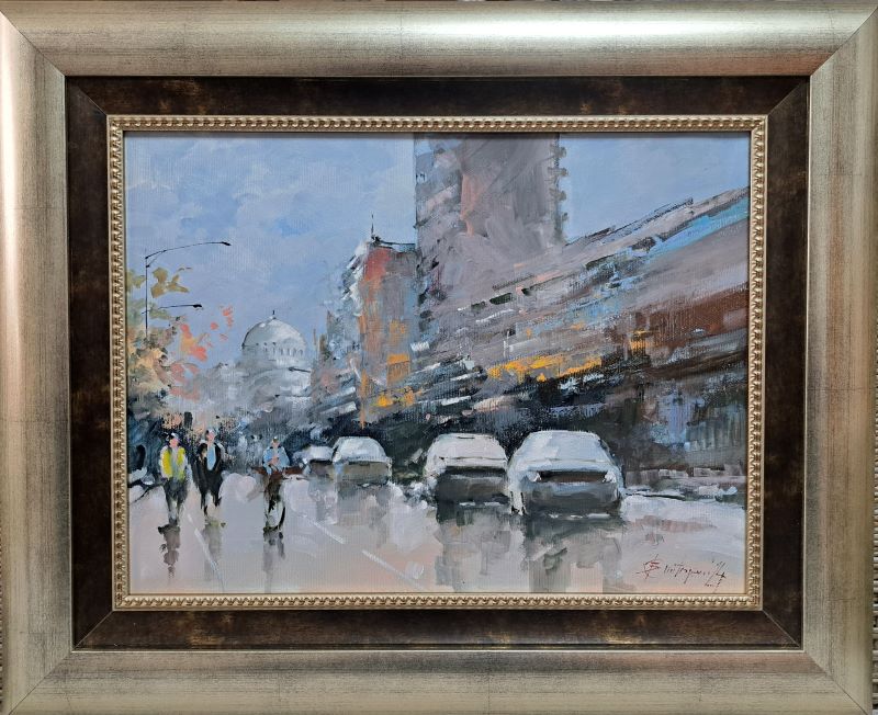 Ulice Beograda 3, Branko Dimitrijević, ulje na platnu, luks uramljena, sa 45×55 cm, bez 30×40 cm, sertifikat, 15340 dinara