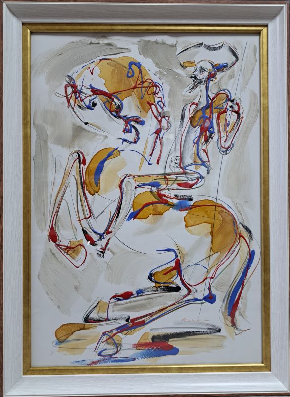 Don Kihot 4, crtež, sa 55×40 cm, bez 50×35 cm, Dušan Rajšić, sertifikat, 15340 dinara