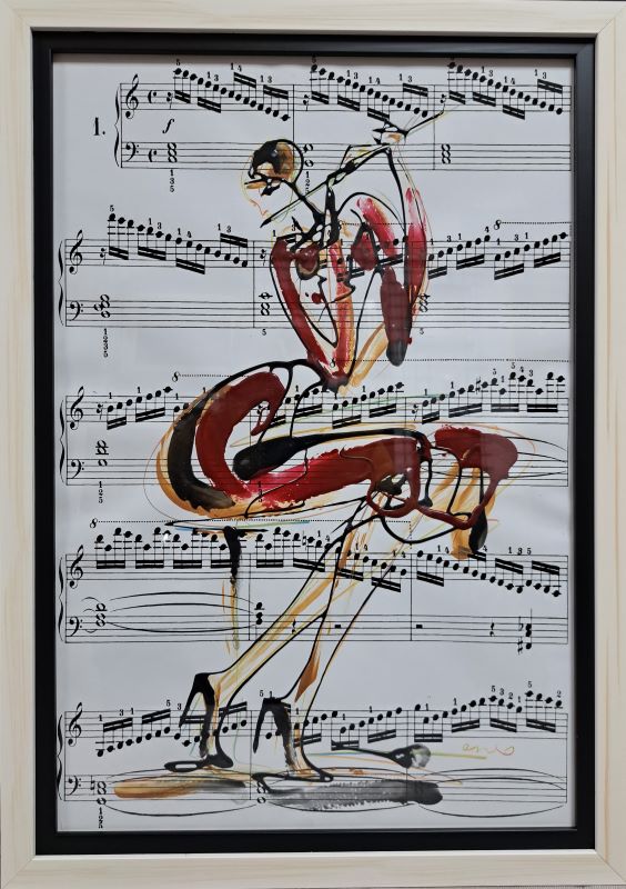 Flautistkinja, crtež, sa 54×38 cm, bez 49×33 cm, Dušan Rajšić, sertifikat, 15340 dinara