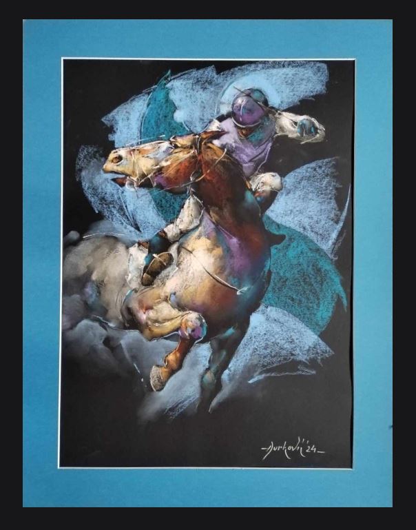 Jahač, Braca Đurković, pastel, sa 74×54 cm, bez 70×50 cm, 2024. , sertifikat, 47200 dinara