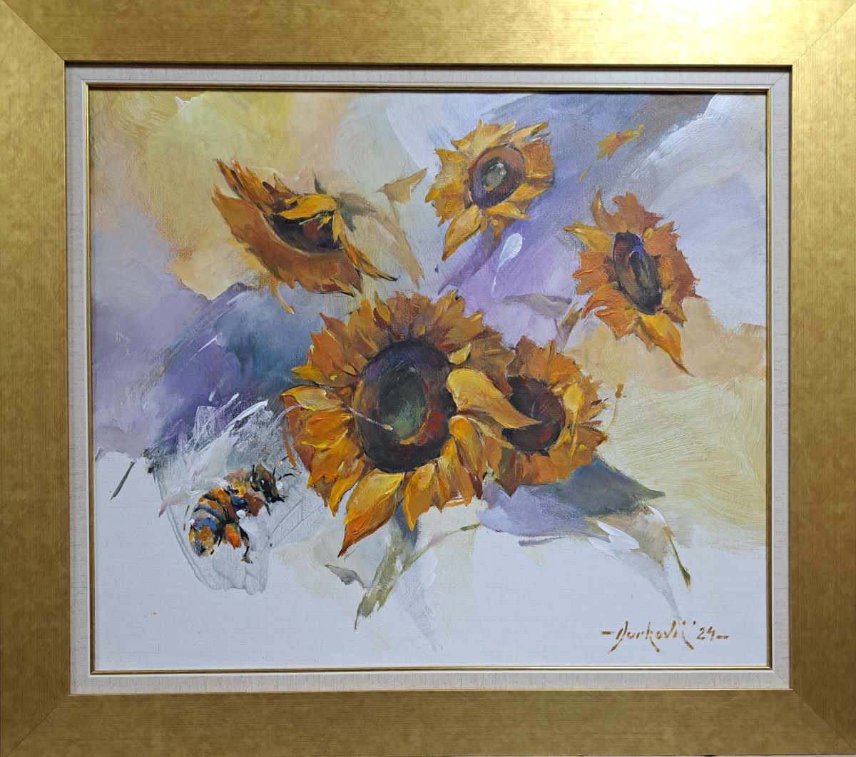 Pčela, akril ulje na platnu od jute, Braca Đurković, sa 77×87 cm, bez 60×70 cm, sertifikat, 2024.god, 165200 dinara