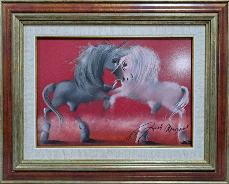 Crveno VIII, Janoš Mesaroš, pastel, luksuzno uramljen, sa 42×52 cm, bez 25×35 cm, sertifikat, 21240 dinara