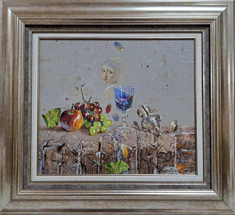 Devojka sa bisernom minđušom, Milan Miletić, sa 55×60 cm, bez 35×40 cm, ulje na platnu, sertifikat, 2024., 112100 dinara