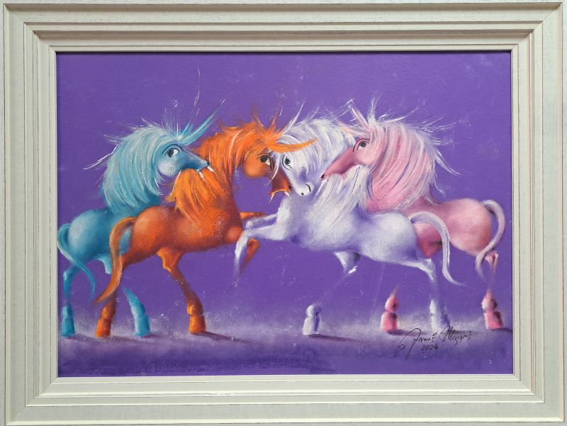 Ljubičasta rapsodija VII, Janoš Mesaroš, kombinovana pastel ulje lak, sa 64×84 cm, bez 50×70 cm, sertifikat, 70800 dinara