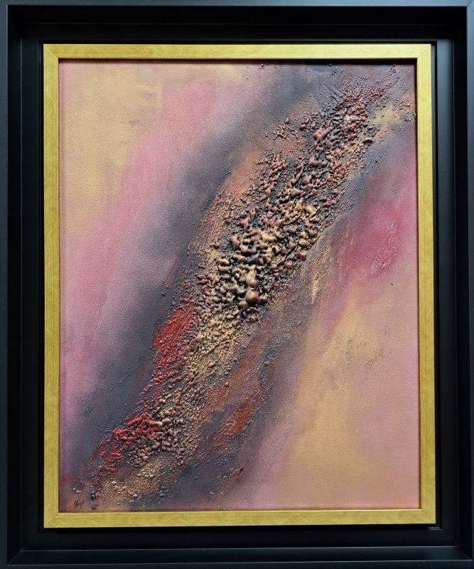 Apstrakcija, Aleksandar Injac, kombinovana tenika, luks uramljena, sa 61×51 cm, bez 50×40 cm, sertifikat, 22420 dinara