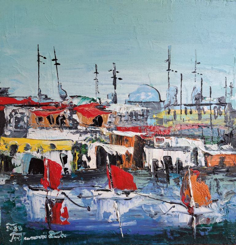 Sicilija 4, Duško Trifunović, 30×30 cm, ulje na lesonitu, sertifikat, 17700 dinara