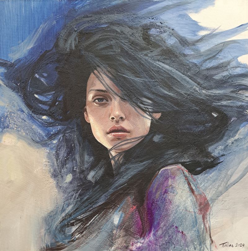 Vetar u kosi 2, Dragan Petrović Pavle, ulje na platnu, 80×80 cm, sertifikat, 64900 dinara