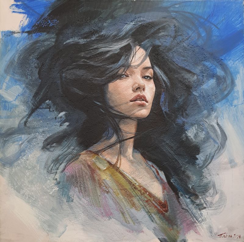 Vetar u kosi 4, Dragan Petrović Pavle, ulje na platnu, 80×80 cm, sertifikat, 64900 dinara