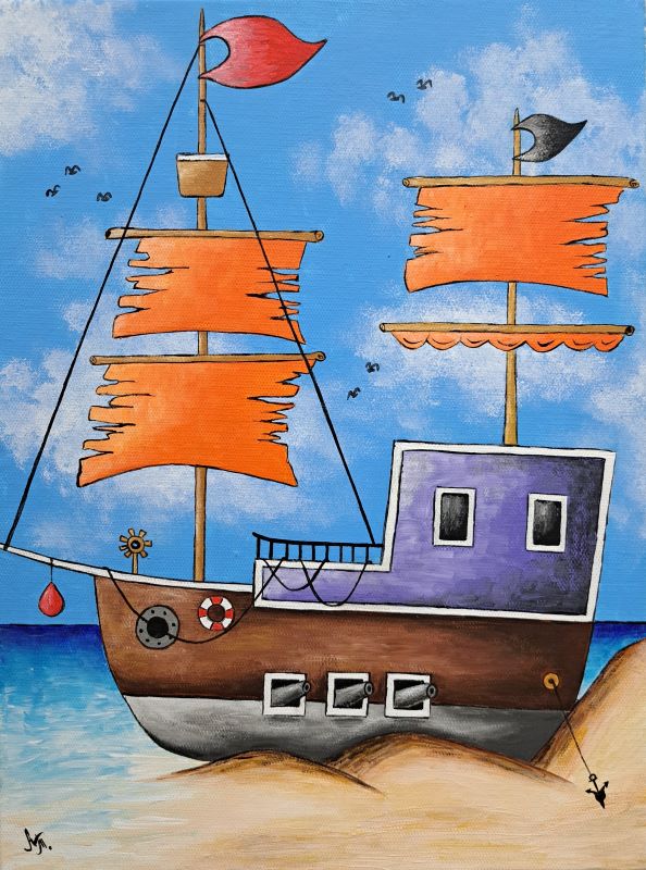 Gusarski brod II, akril na platnu, Tijana L., 40×30 cm, sertifikat, 9440 dinara