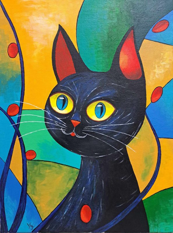 Mačak, akril na platnu, Tijana L., 40×30 cm, sertifikat, 9440 dinara