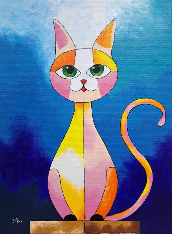 Mačka, akril na platnu, Tijana L., 40×30 cm, sertifikat, 9440 dinara