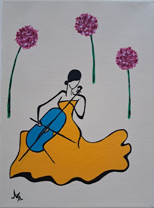 Violončelo, akril na platnu, Tijana L., 24×18 cm, sertifikat, 4130 dinara