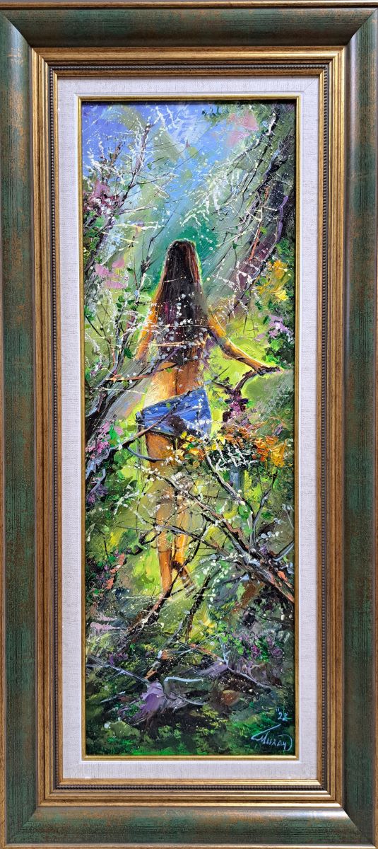 Devojka, Milan Đurić, ulje na lesonitu, luks uramljena, sa 74×34 cm, bez 60×20 cm, sertifikat, 18880 dinara