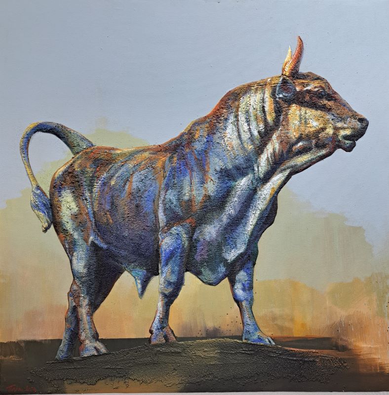 Divlji bik 2, Dragan Petrović Pavle, ulje na platnu, 90×90 cm, sertifikat, 70800 dinara