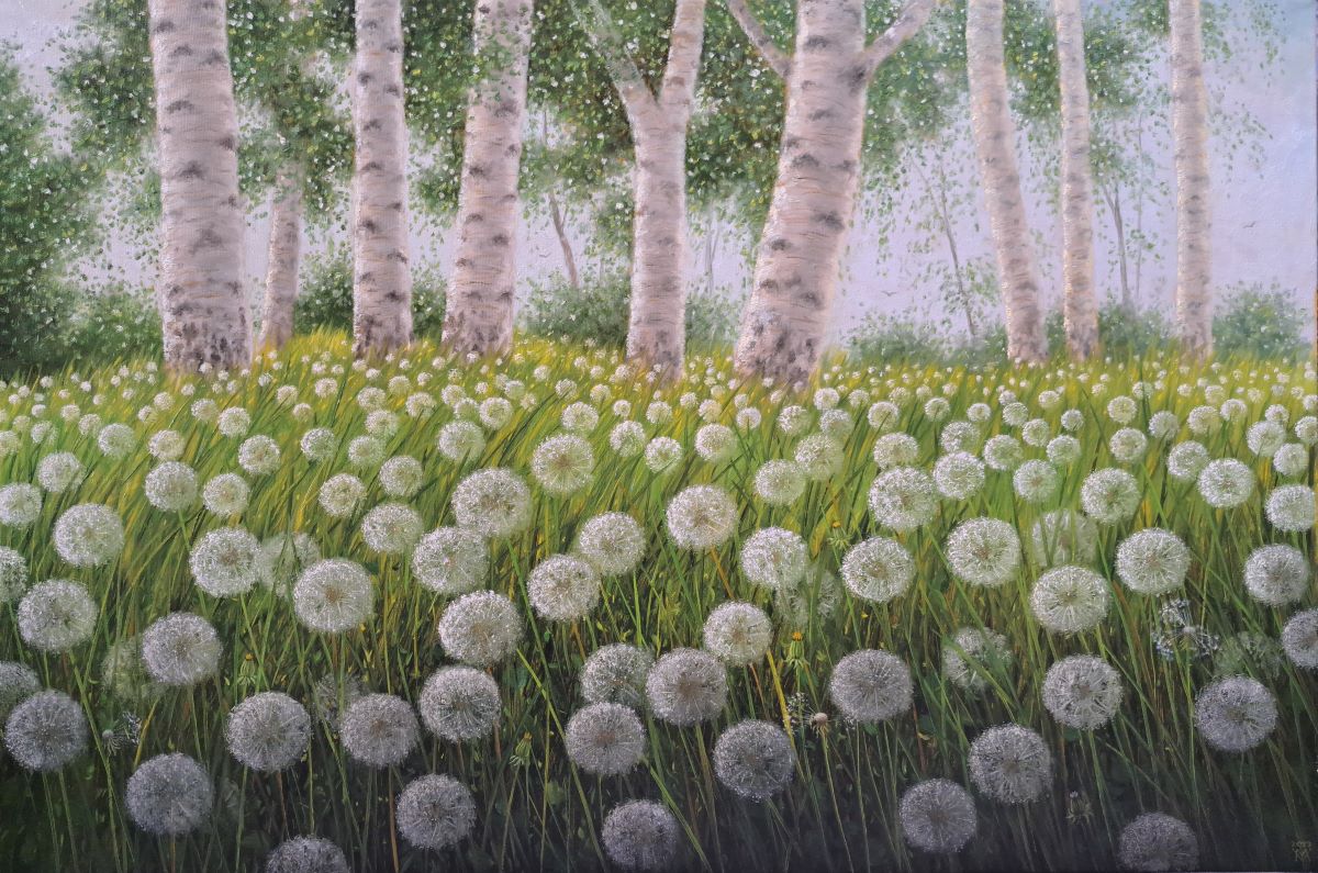 Veliko polje maslačaka, Miljan Vasiljević, ulje na platnu, 60 X 90 cm, sertifikat, 94400 dinara