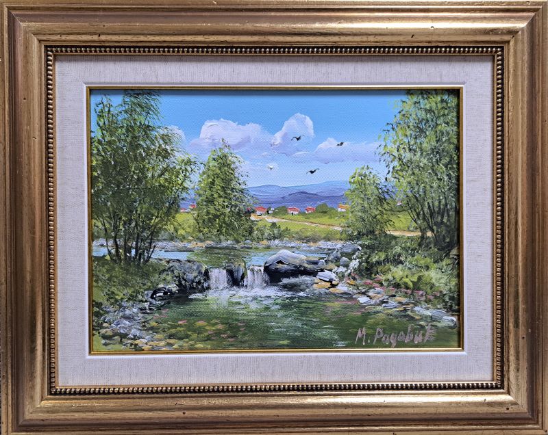 Pejzaž 1, ulje na platnu, luksuzno uramljen, sa 41×51 cm, bez 25×35 cm, sertifikat, Miroslav Radović, 15340 dinara
