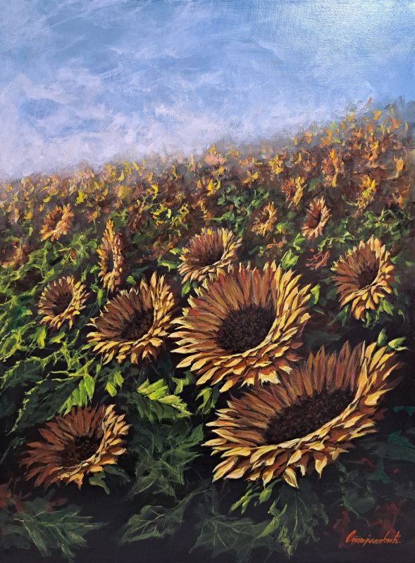 Suncokreti 2, Staniša Stojiljković Nite, ulje na platnu, 80×60 cm, sertifikat, 51920 dinara