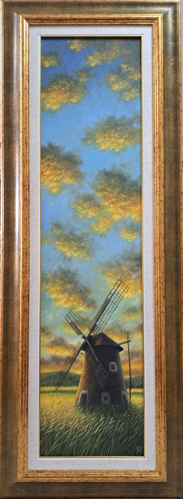 Vetrenjača 1, Miljan Vasiljević, ulje na platnu, sa 110×44 cm, bez rama 100X25 cm, sertifikat, 59000 dinara