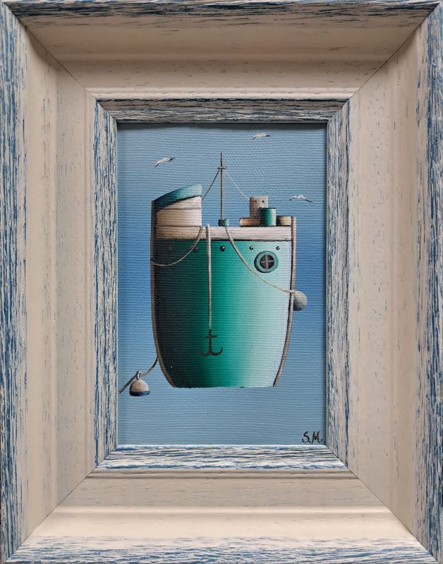 Zeleni brod, Sandra Mitrović, ulje na platnu, sa 25×20 cm, bez 15×10 cm, sertifikat, 14160 dinara