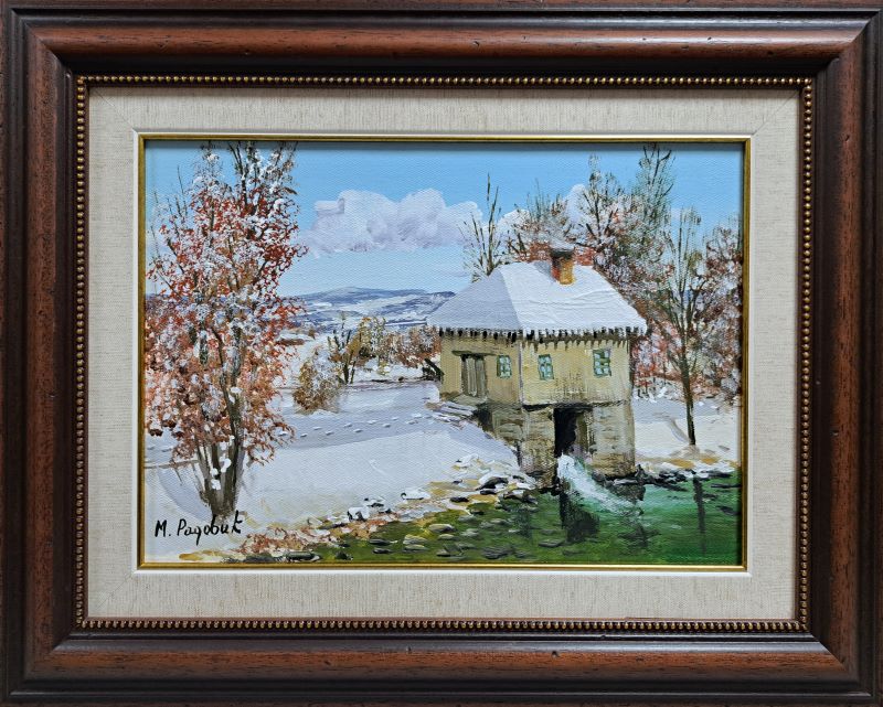 Zima 1, ulje na platnu, luksuzno uramljen, sa 41×51 cm, bez 25×35 cm, sertifikat, Miroslav Radović, 15340 dinara