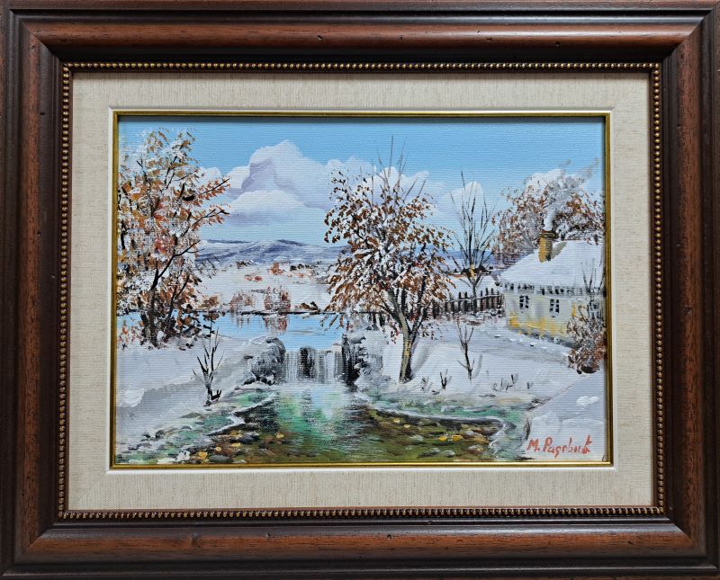 Zima 2, ulje na platnu, luksuzno uramljen, sa 41×51 cm, bez 25×35 cm, sertifikat, Miroslav Radović, 15340 dinara