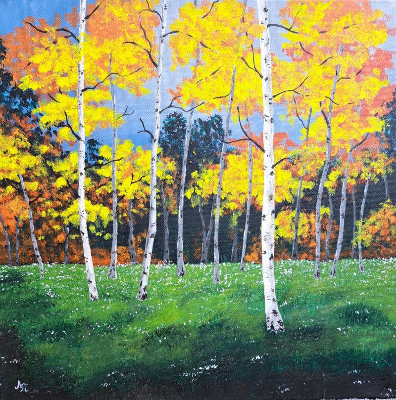 Brezova šuma, akril na platnu, Tijana L., 40×40 cm, sertifikat, 14160 dinara