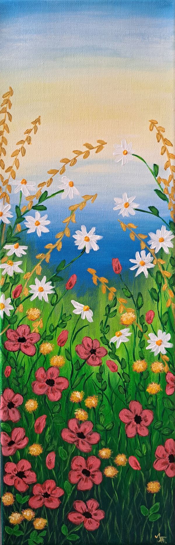 Cveće 1, akril na platnu, Tijana L., 60×20 cm, sertifikat, 9440 dinara