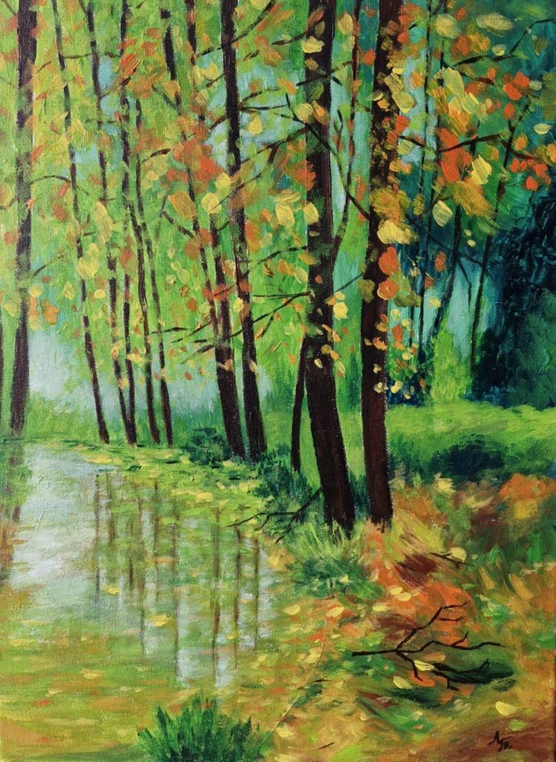 Na reci, akril na platnu, Tijana L., 40×30 cm, sertifikat, 10620 dinara