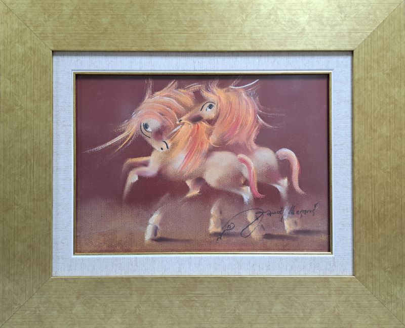 Bordo rapsodija XVI, Janoš Mesaroš, pastel, luksuzno uramljen, sa 43×53 cm, bez 25×35 cm, sertifikat, 23600 dinara