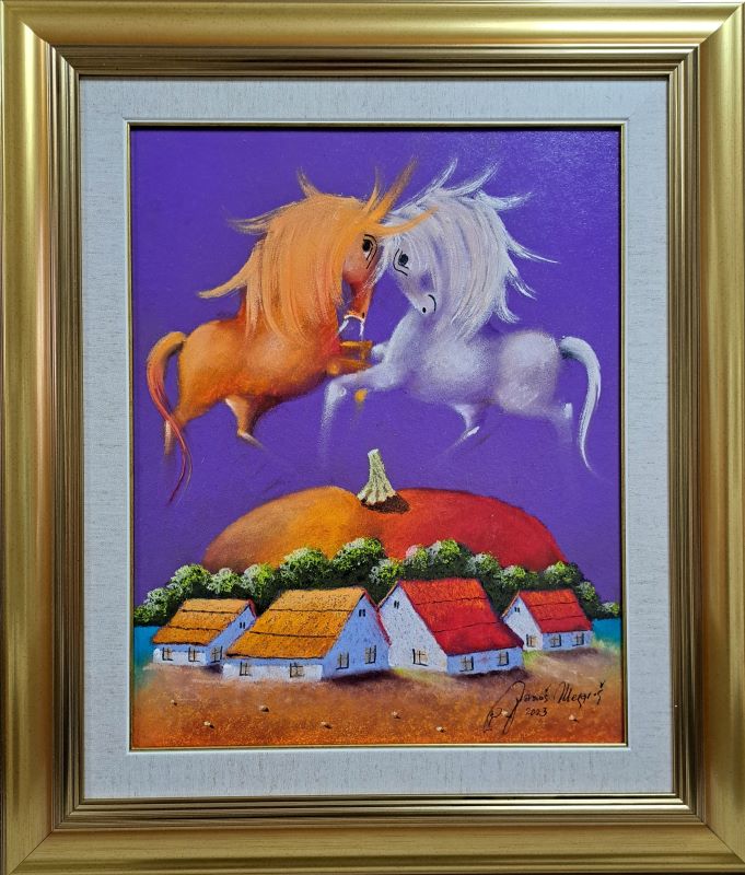 Bundeva XV, Janoš Mesaroš, kombinovana pastel ulje tehnika, luksuzno uramljena, sa ramom 71×61 cm, bez rama 50×40 cm, sertifikat, 56640 dinara
