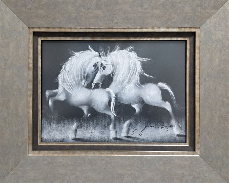 Crno i belo XVI, Janoš Mesaroš, pastel, luksuzno uramljen, sa 41×51 cm, bez 25×35 cm, sertifikat, 23600 dinara