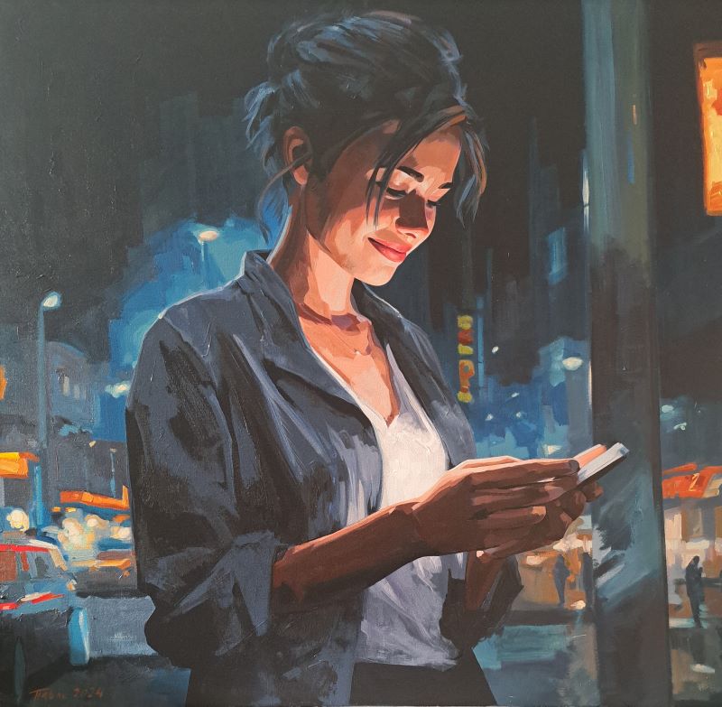 Devojka sa telefonom, Dragan Petrović Pavle, ulje na platnu, 85×82 cm, sertifikat, 70800 dinara