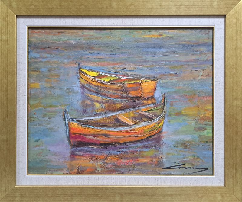 Dve barke, ulje na platnu, Ivan Vanja Milanovic, sa 53×63 cm, bez 40×50 cm, sertifikat, 17700 dinara