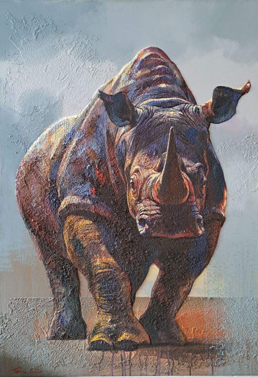 Nosorog, Dragan Petrović Pavle, ulje na platnu, 100×70 cm, sertifikat, 82600 dinara