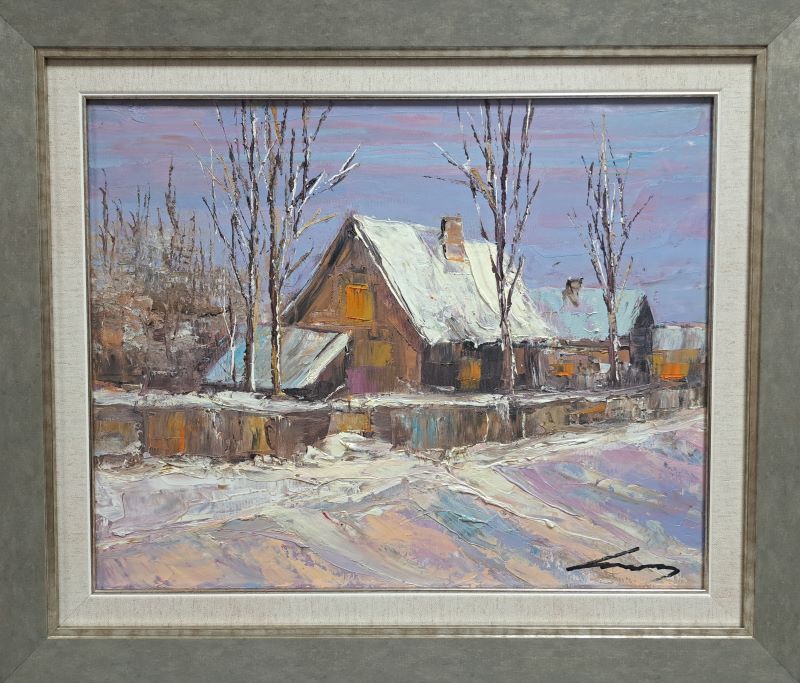 Selo zimi, ulje na platnu, Ivan Vanja Milanovic, sa 53×63 cm, bez 40×50 cm, sertifikat, 17700 dinara