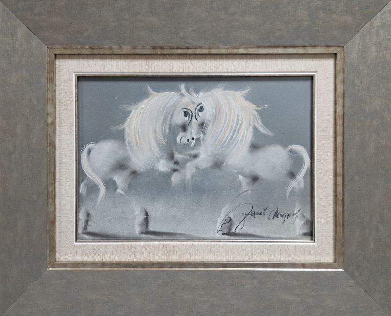 Siva rapsodija XVI, Janoš Mesaroš, pastel, luksuzno uramljen, sa 43×53 cm, bez 25×35 cm, sertifikat, 23600 dinara
