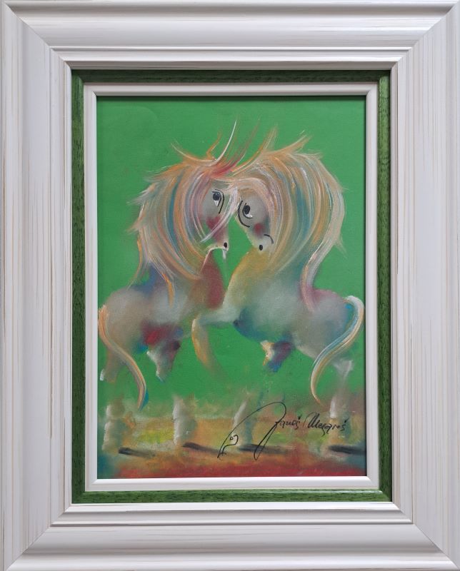 Zelena rapsodijaXVI, Janoš Mesaroš, pastel, luksuzno uramljen, sa 50×40 cm, bez 35×25 cm, sertifikat, 23600 dinara