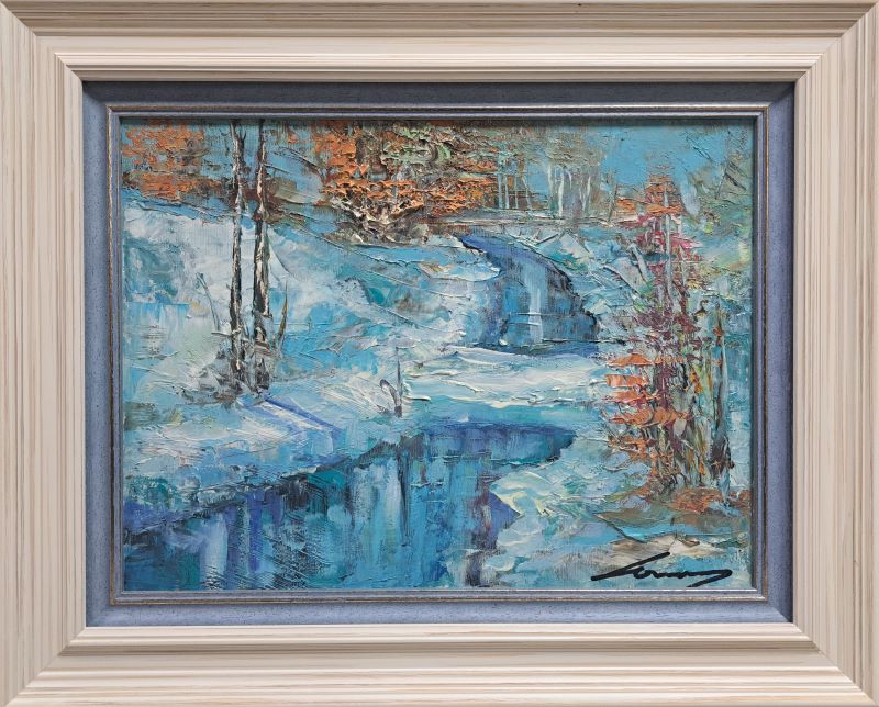 Zimski potok, ulje na platnu, Ivan Vanja Milanović, sa 42×52 cm, bez 30×40 cm, sertifikat, 15340 dinara