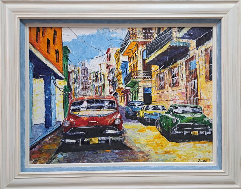 Havana-Kuba 3, ulje na platnu, akademski slikar Niovel Viera , sertifikat, sa 59×74 cm, lux ram, bez 44×59 cm, 35400 dinara