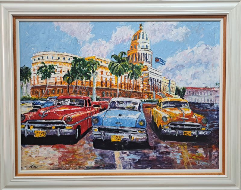 Havana-Kuba 4, ulje na platnu, akademski slikar Niovel Viera , sertifikat, sa 76×96 cm, lux ram, bez 60×80 cm, 53100 dinara