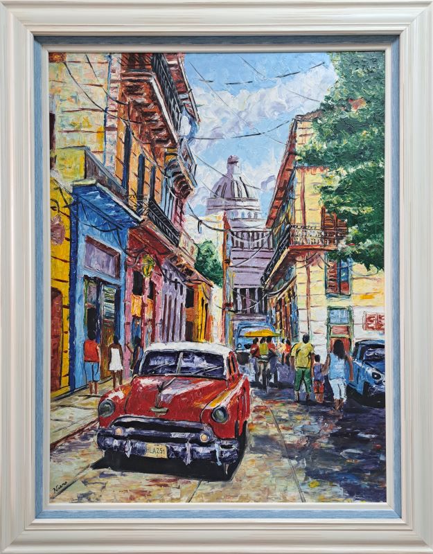 Havana-Kuba 5, ulje na platnu, akademski slikar Niovel Viera , sertifikat, sa 96×76 cm, lux ram, bez 80×60 cm, 53100 dinara