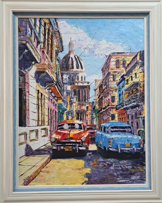 Havana-Kuba 6, ulje na platnu, akademski slikar Niovel Viera , sertifikat, sa 96×76 cm, lux ram, bez 80×60 cm, 53100 dinara