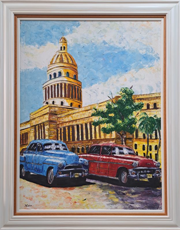 Havana-Kuba 7, ulje na platnu, akademski slikar Niovel Viera , sertifikat, sa 96×76 cm, lux ram, bez 80×60 cm, 53100 dinara