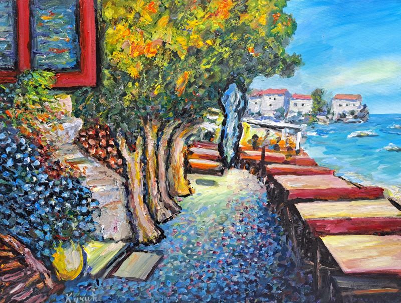 Perast, ulje na platnu, Dragan Kunić, sertifikat, 60×80 cm, sertifikat, 41300 dinara