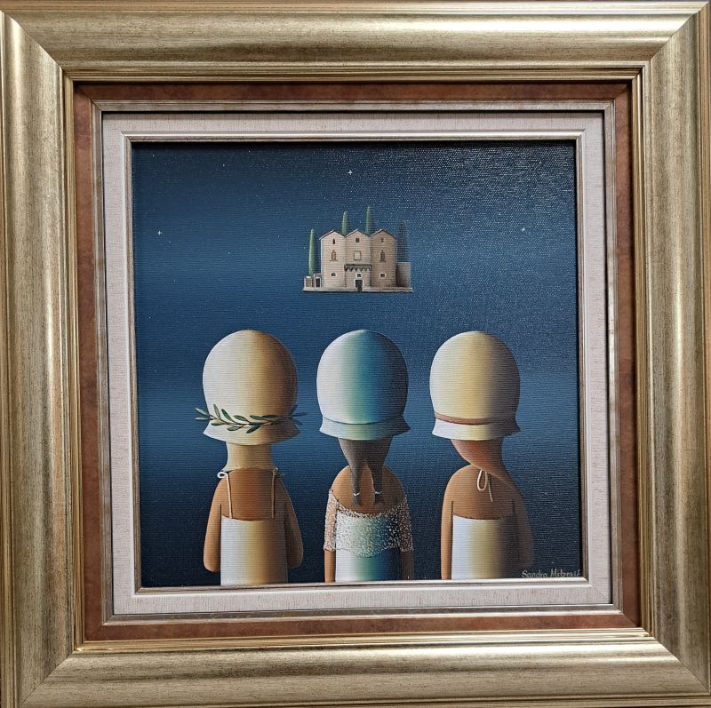 Tri sorele, Sandra Mitrović, ulje na platnu, sa 47×47 cm, bez 30×30 cm, sertifikat, 44840 dinara