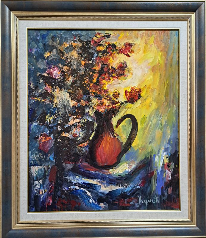 Vaza sa cvećem, ulje na platnu, Dragan Kunić, sertifikat, sa 76×66 cm, lux ram, bez 60×50 cm, 33040 dinara